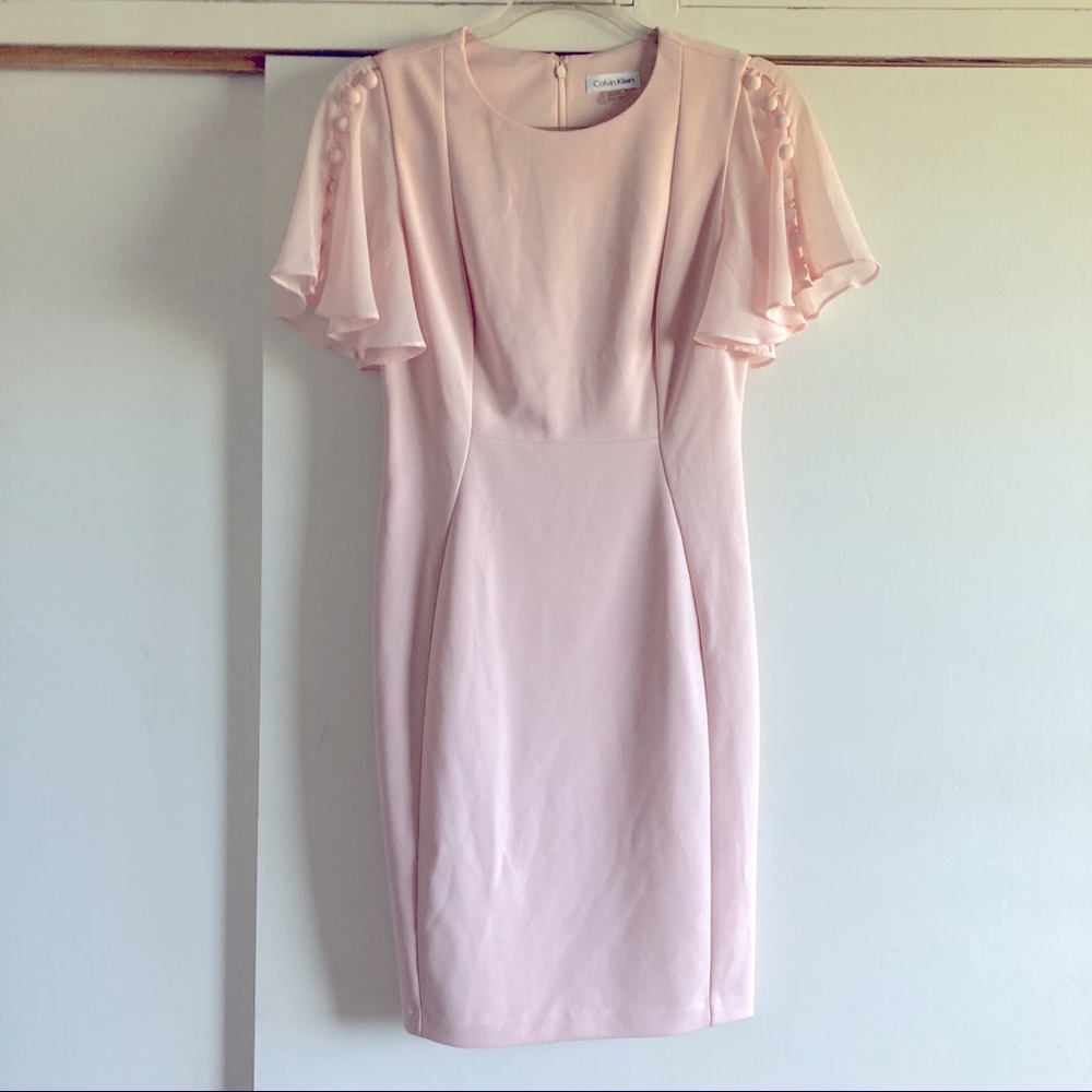 CALVIN KLEIN - Soft pink dress with flowy chiffon sleeves